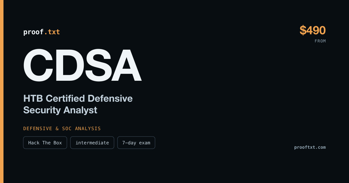 CDSA — HTB Certified Defensive Security Analyst: Hack The Box, intermediate level