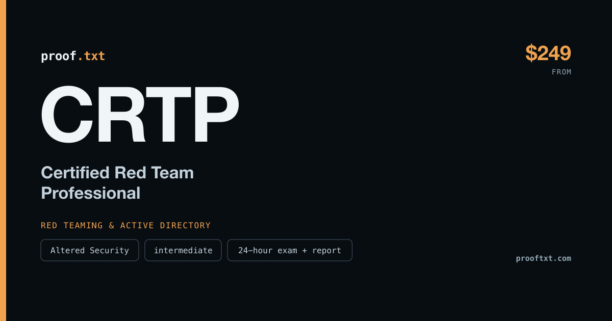 CRTP — Certified Red Team Professional: Altered Security, intermediate level
